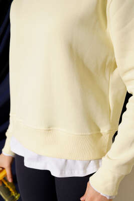 Garnili Bisiklet Yaka Sweatshirt Sarı - Thumbnail