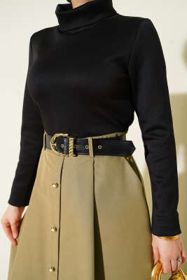 Garnili Kemer Detaylı Elbise Nefti - Thumbnail