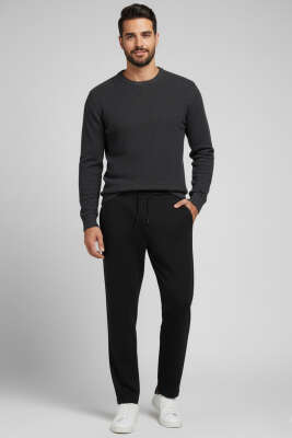 Baggy İp Bağcıklı Erkek Pantolon Siyah - Thumbnail