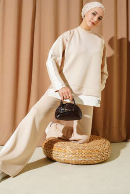 Pazarium - Arma Detaylı Loyşa Garnili İkili Takım Bej