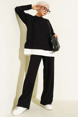 Pazarium - Arma Detaylı Loyşa Garnili İkili Takım Siyah