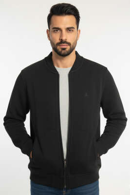 Basic Fermuar Detaylı Erkek Hırka Siyah - Thumbnail