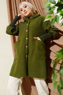 Pazarium - Kol Ribanalı Kapüşonlu Buklet Kap Çağla Yeşili