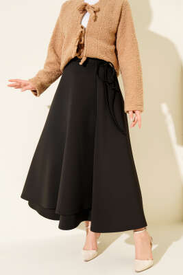 Pazarium - Yan İp Bağcıklı Scuba Etek Siyah