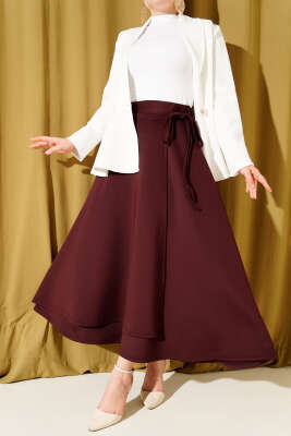 Pazarium - Yan İp Bağcıklı Scuba Etek Bordo