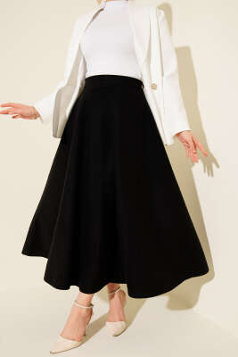 Pazarium - Bel Lastikli Kloş Kaşe Etek Siyah