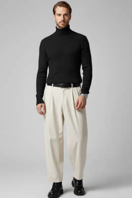 Tam Balıkçı Yaka Triko Erkek Kazak Siyah - Thumbnail