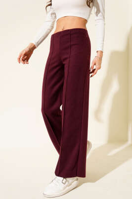 Pazarium - Çımalı Geniş Paça Kaşe Pantolon Bordo