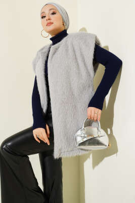 Pazarium - Kemerli Sakallı Yelek Gri