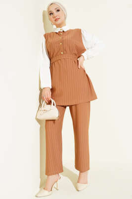 Garnili Çizgili İkili Takım Camel - Thumbnail