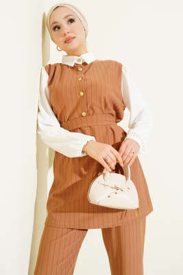 Garnili Çizgili İkili Takım Camel - Thumbnail