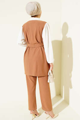 Garnili Çizgili İkili Takım Camel - Thumbnail