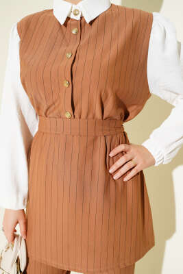 Garnili Çizgili İkili Takım Camel - Thumbnail