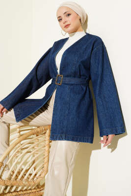 Pazarium - Kemer Tokalı Kuşaklı Kot Ceket Kot