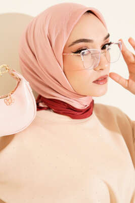 Pazarium - Şeritli Bambu Kraş Eşarp Bordo Bej