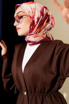 Pazarium - Ebruli Çiçekli Bambu Kraş Eşarp Bordo