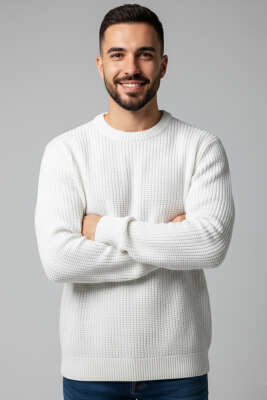 Pazarium - Pirinç Örgü Erkek Triko Kazak Ekru