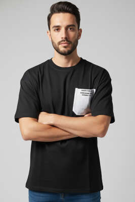Pazarium - Cepli Enjeksiyon Baskı Erkek Tshirt Siyah