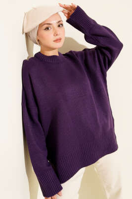 Pazarium - Ribana Görünümlü Triko Tunik Mor