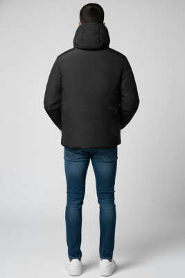 Kapüşonlu Erkek Şişme Mont Siyah - Thumbnail