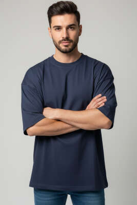 Pazarium - Oversize Basic Erkek Tshirt Füme