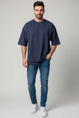 Oversize Basic Erkek Tshirt Füme - Thumbnail