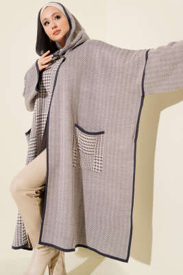 Kazayağı Desen Kapüşonlu Panço Lila - Thumbnail