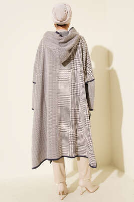 Kazayağı Desen Kapüşonlu Panço Lila - Thumbnail