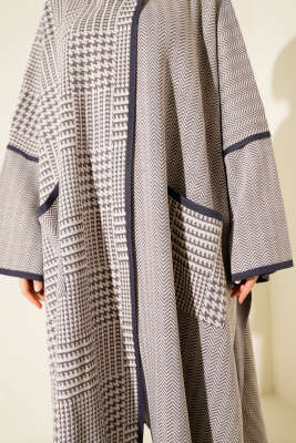 Kazayağı Desen Kapüşonlu Panço Lila - Thumbnail