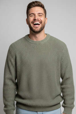 Pazarium - Pirinç Örgü Erkek Triko Kazak Çağla Yeşili