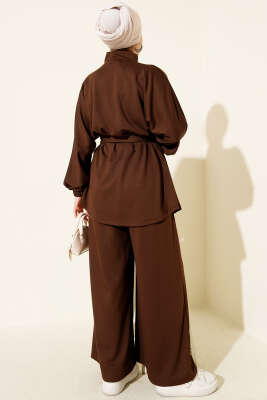 Kemer Tokalı Fermuarlı Loyşa İkili Takım Kahve - Thumbnail