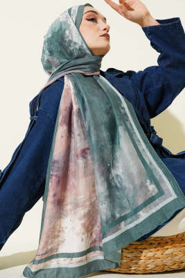 Pazarium - Ebruli Desen Bambu Kraş Şal Zümrüt