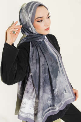 Pazarium - Ebruli Desen Bambu Kraş Şal Gri