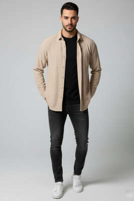 Jakar Desenli Erkek Gömlek Taba - Thumbnail