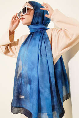 Batik Desen Müslin Şal Saks - Thumbnail