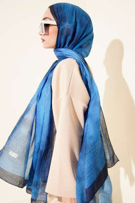 Batik Desen Müslin Şal Saks - Thumbnail