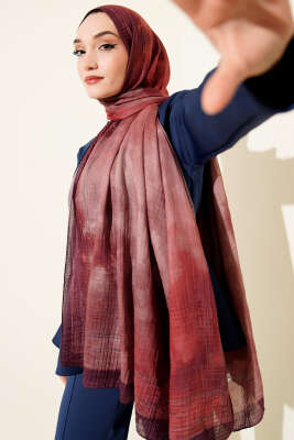 Batik Desen Müslin Şal Mürdüm - Thumbnail