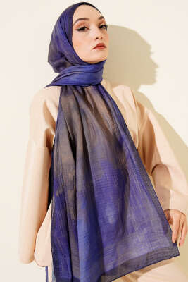 Pazarium - Batik Desen Müslin Şal Lacivert