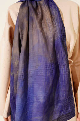 Batik Desen Müslin Şal Lacivert - Thumbnail