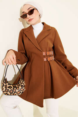 Pazarium - Kemer Detaylı Kaşe Ceket Taba