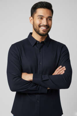 Jakarlı Süprem Erkek Gömlek Lacivert - Thumbnail