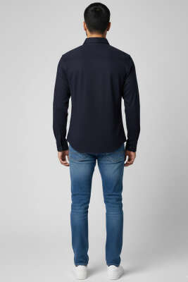 Jakarlı Süprem Erkek Gömlek Lacivert - Thumbnail