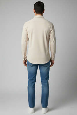 Jakarlı Süprem Erkek Gömlek Taş - Thumbnail