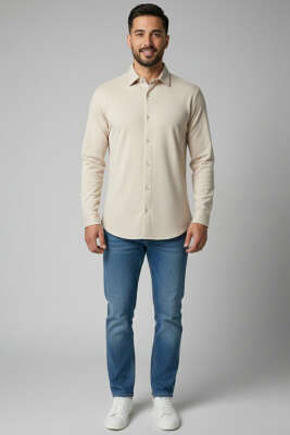 Jakarlı Süprem Erkek Gömlek Taş - Thumbnail