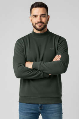 Pazarium - Ribanalı Selanik Erkek Sweatshirt Nefti