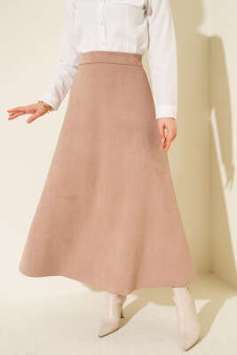 Pazarium - Bel Lastikli Süet Etek Latte