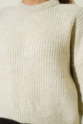 Selanik Örgü Kısa Triko Yumoş Kazak Taş - Thumbnail