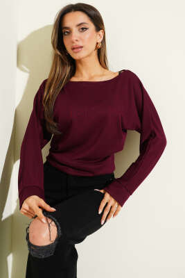 Pazarium - Geniş Yaka Loyşa Bluz Mürdüm