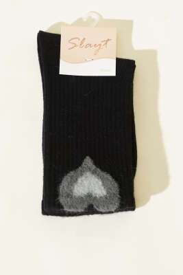Pazarium - Sakal Detaylı Kadın Soket Çorap Siyah