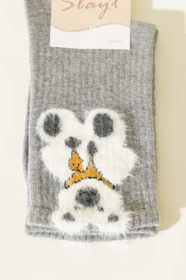 Ayıcık Sakallı Soket Kadın Çorap Gri - Thumbnail